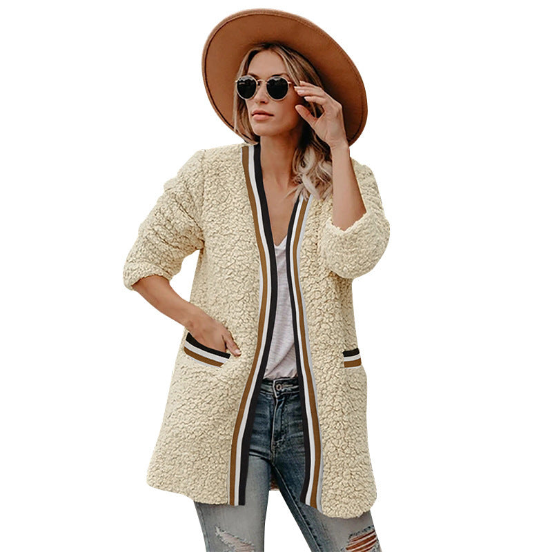 Temperament plush mid-length coat