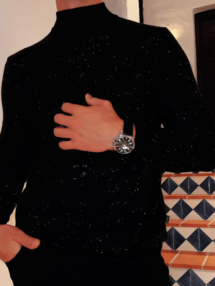 Men's Elegant Sequined Long Sleeve Top