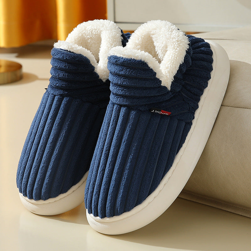 Plush Home Slippers Fur Lined Cosy Striped Slipper Shoes Winter Womens Mens