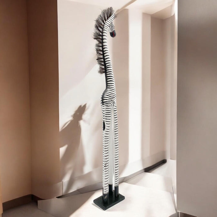 1.5M HAND CARVED WOODEN ZEBRA