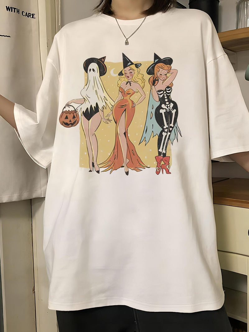Women's Round Neck Halloween Pumpkin Print Short Sleeve