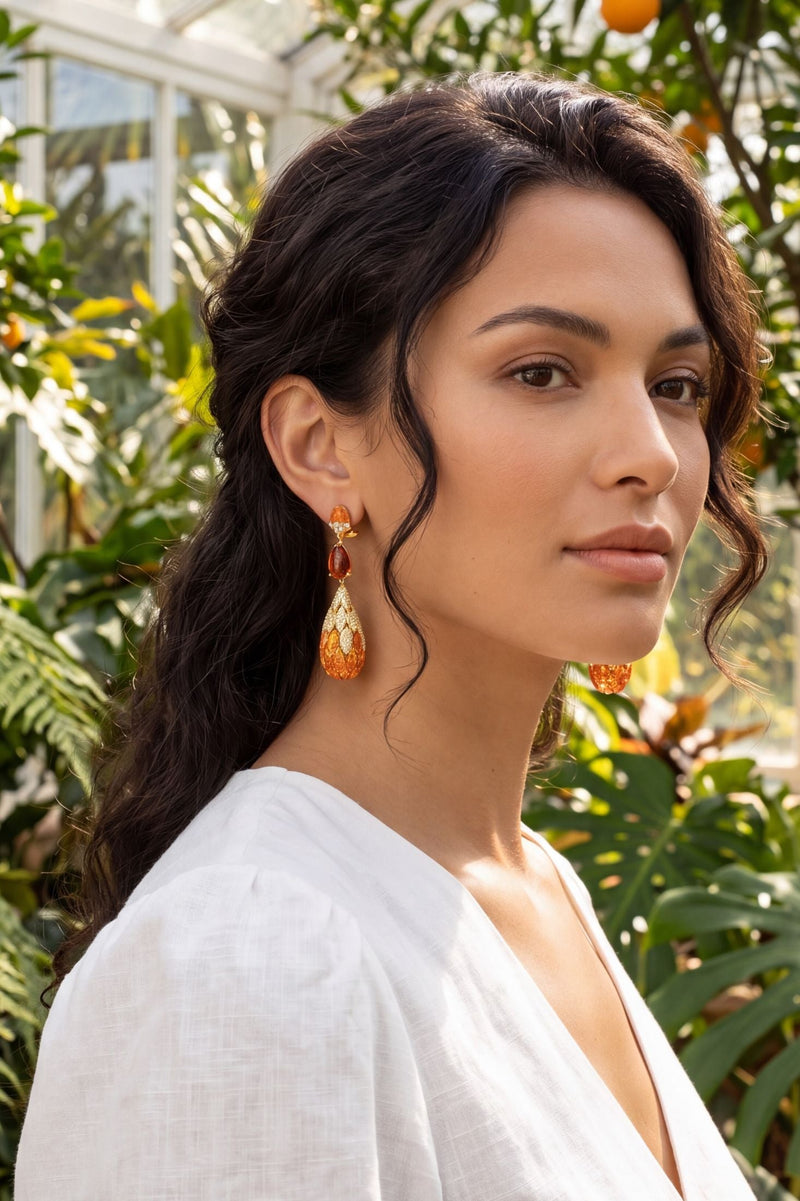 Carmen Fire Opal Drop Earrings Gold