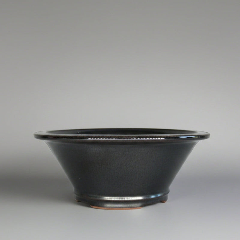 12cm Glazed Bonsai Pot | Round | 12cm x 5cm | Black / Silver