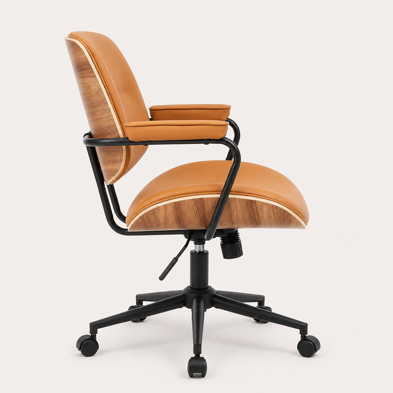 Walnut Effect Orange Swivel Desk Chair with Armrests