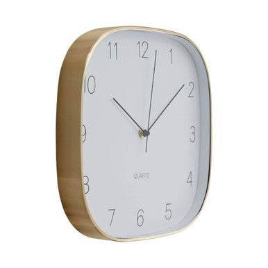 Elko 29cm Dia Square Gold Finish Case Wall Clock