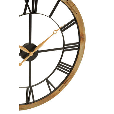 Vitus 60cm Dia Black Metal Wall Clock with Gold Finish Hands