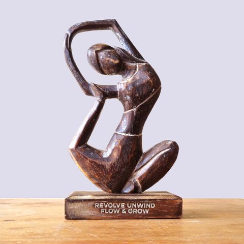 Wooden Yoga Lady | Revolved Pose | Antique Finish