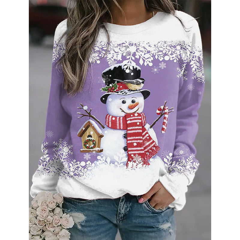 Snowman Printed Panel Loose Sweater