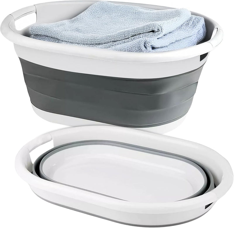22L Collapsible Laundry Basket with Handles Space Saving Grey