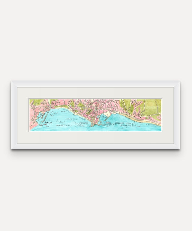 Mount's Bay Map - Full Length -  Watercolour Print