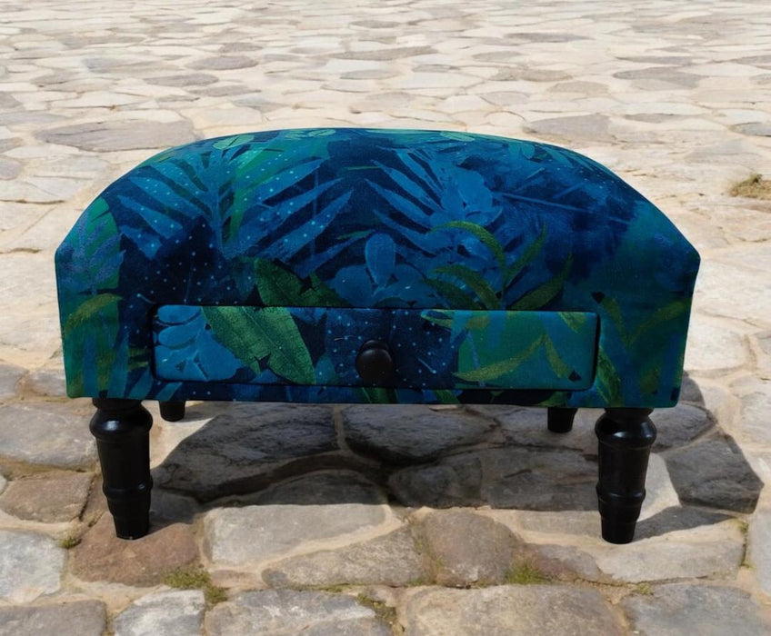 FLORAL FABRIC FOOTSTOOL WITH DRAWER