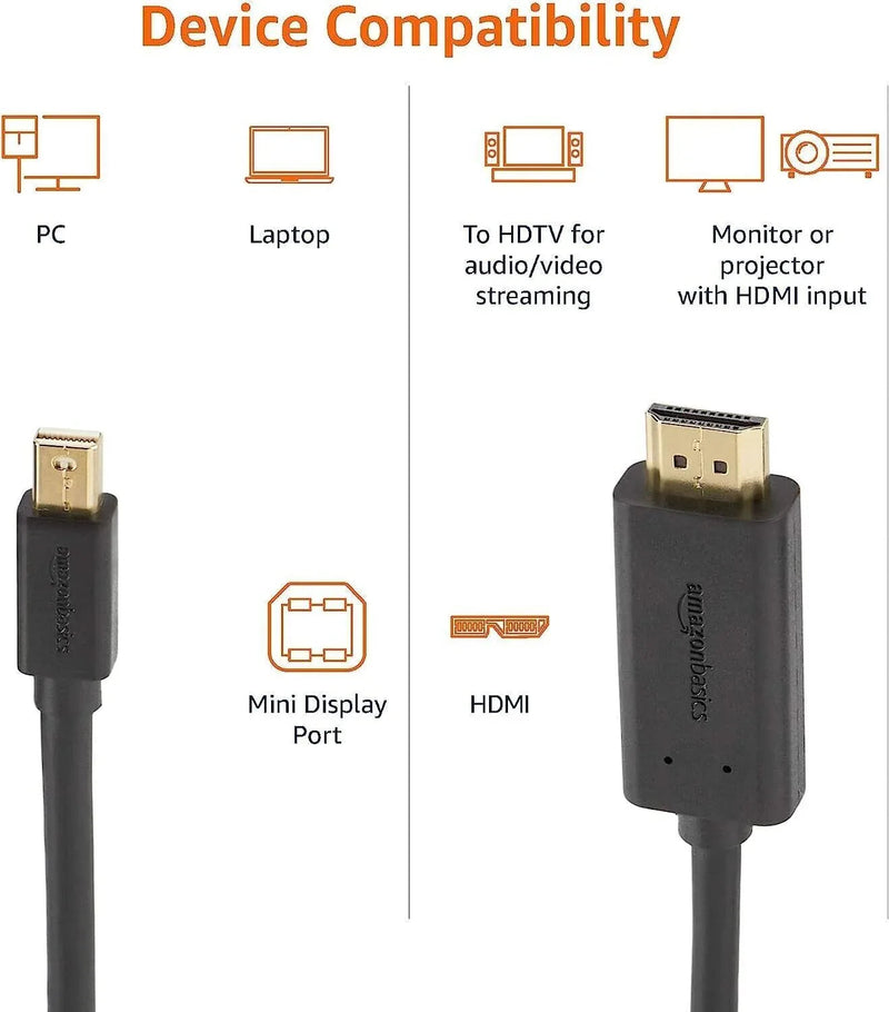 Mini DisplayPort to HDMI Cable Works With MacBook, MS Surface Dock 0.9m/3ft