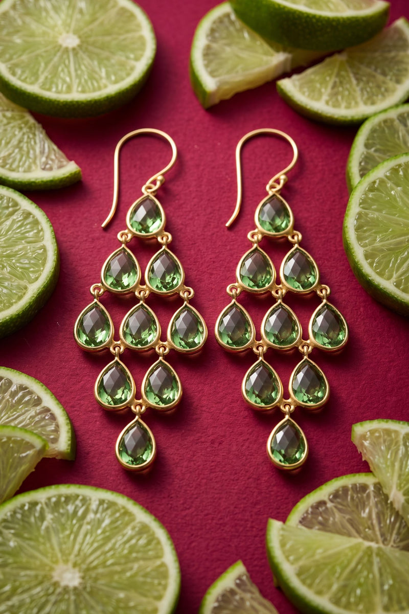 Erviola Gemstone Cascade Earrings Gold Peridot
