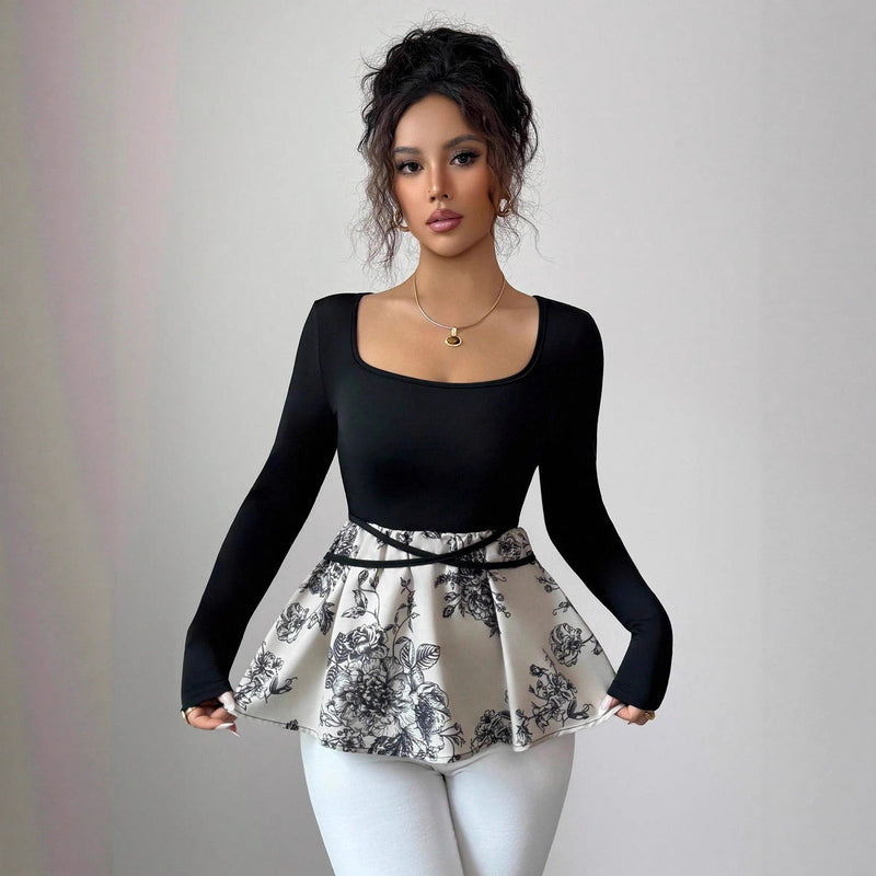Special-interest Design Floral Skirt Versatile Top