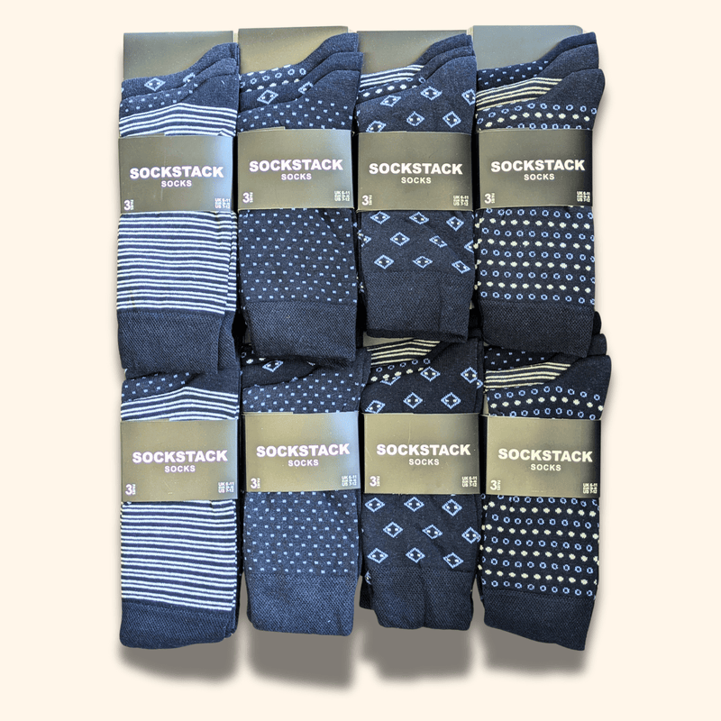 24 Pairs Men's Soft Cotton Colourful Heel Toe Black Argyle Diamond Easycare Comfortable Shoe Socks Flat Toe Seam Durable Work School Business Wear UK 6-11 by Sock Stack