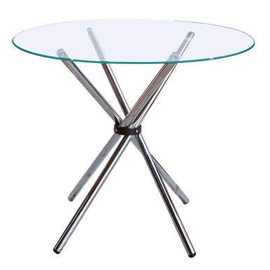 Clear Glass Top Round Dining Table with Silver Finish Metal Cross Base | Afton