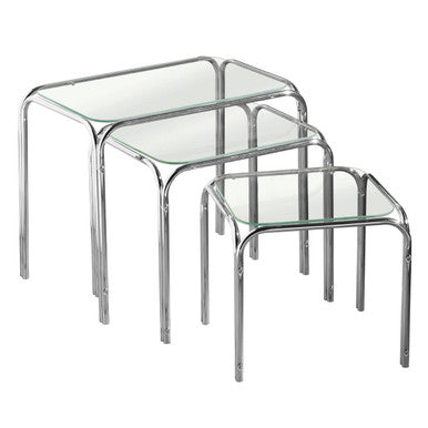Silver Metal Frame and Clear Glass Top Nest of 3 Tables | Jordan