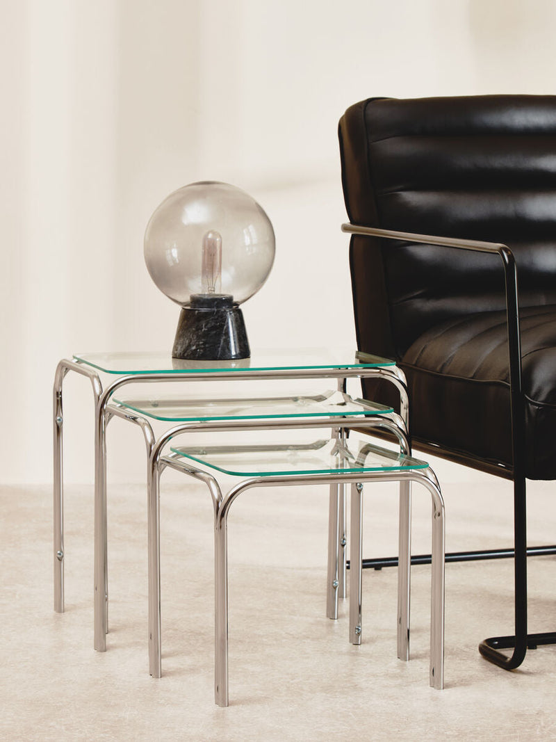 Silver Metal Frame and Clear Glass Top Nest of 3 Tables | Jordan