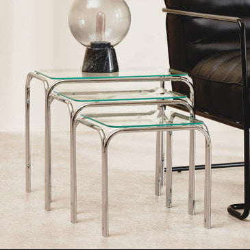 Silver Metal Frame and Clear Glass Top Nest of 3 Tables | Jordan
