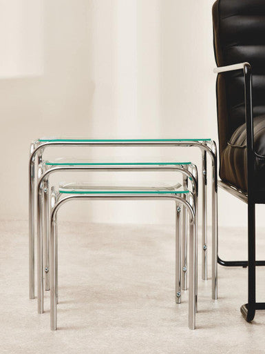Silver Metal Frame and Clear Glass Top Nest of 3 Tables | Jordan