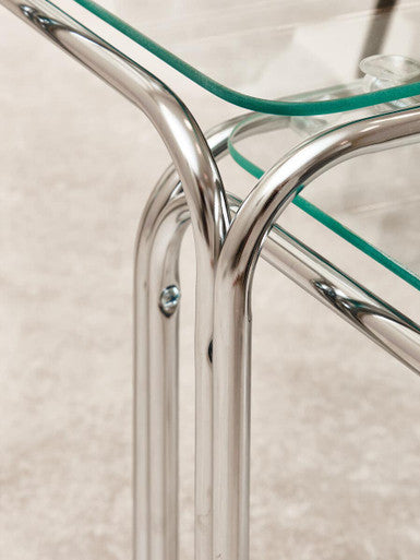 Silver Metal Frame and Clear Glass Top Nest of 3 Tables | Jordan
