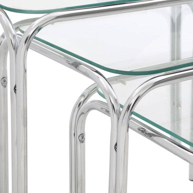 Silver Metal Frame and Clear Glass Top Nest of 3 Tables | Jordan