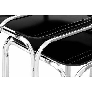 Set of 3 Black Glass Top Nest of Tables with Silver Metal Frame | Jordan