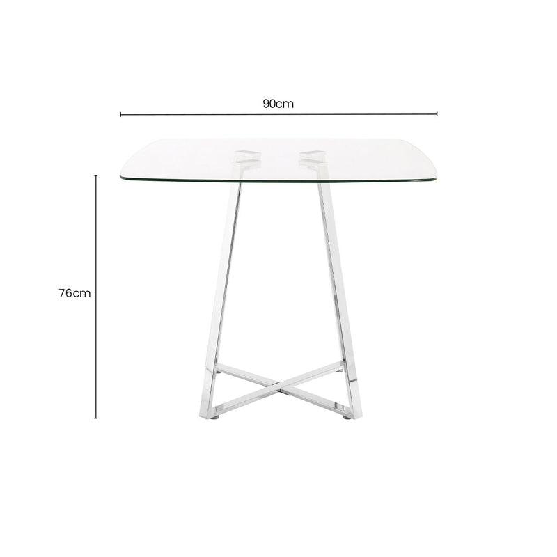 Clear Glass Square Dining Table with Silver Finish Metal Base | Metropolitan
