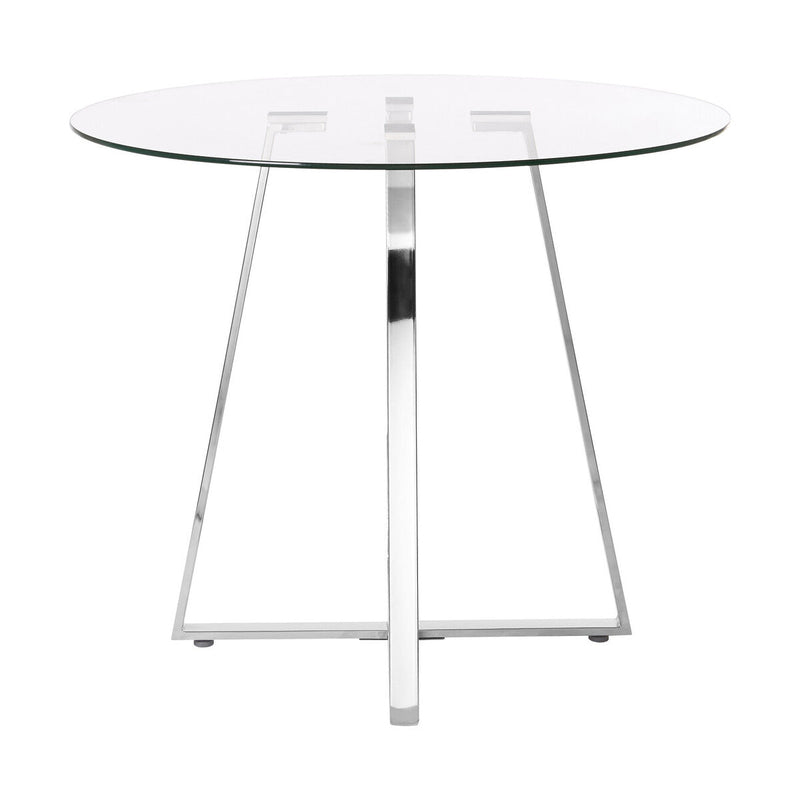 Clear Glass Round Dining Table with Silver Finish Metal Base | Metropolitan