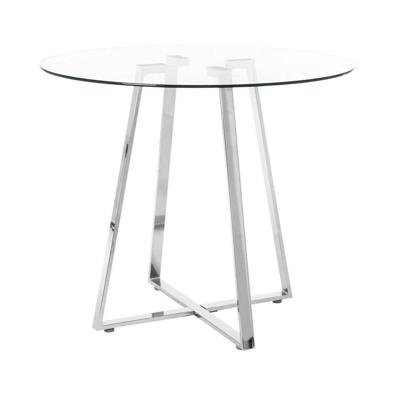 Clear Glass Round Dining Table with Silver Finish Metal Base | Metropolitan
