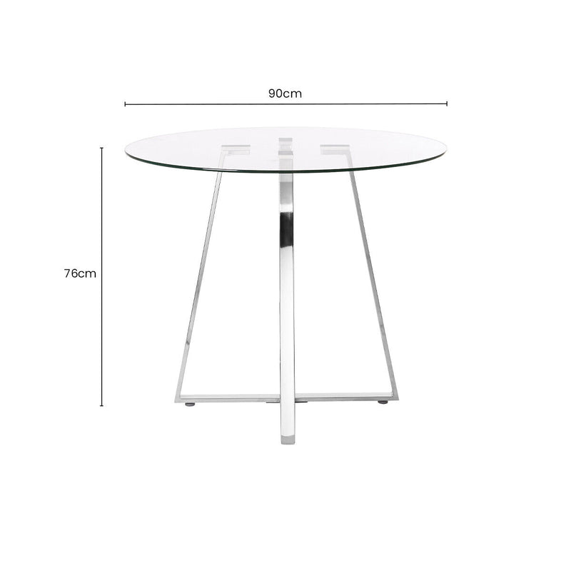 Clear Glass Round Dining Table with Silver Finish Metal Base | Metropolitan