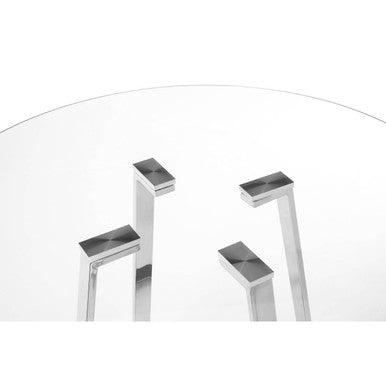 Silver Finish Round Glass Top and Steel Frame Dining Table | Metropolitan