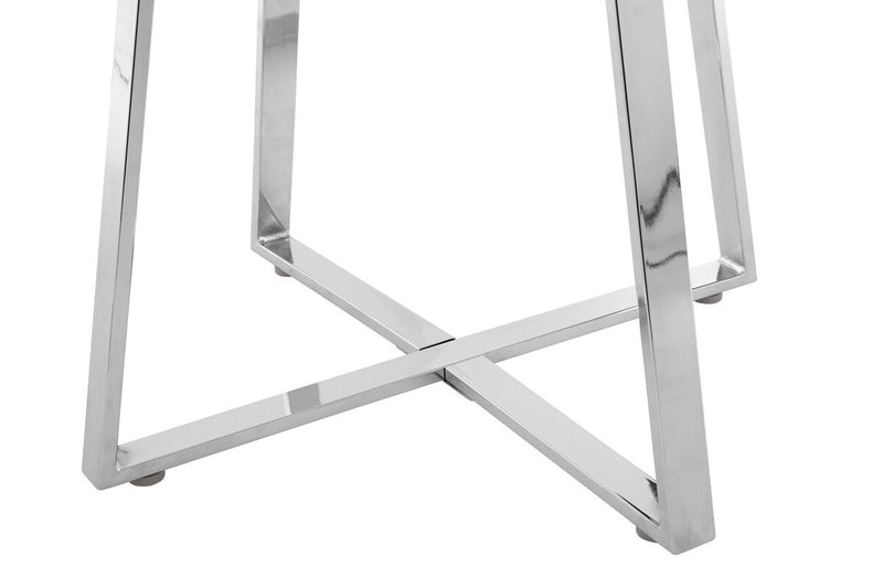 Clear Glass Round Dining Table with Silver Finish Metal Base | Metropolitan