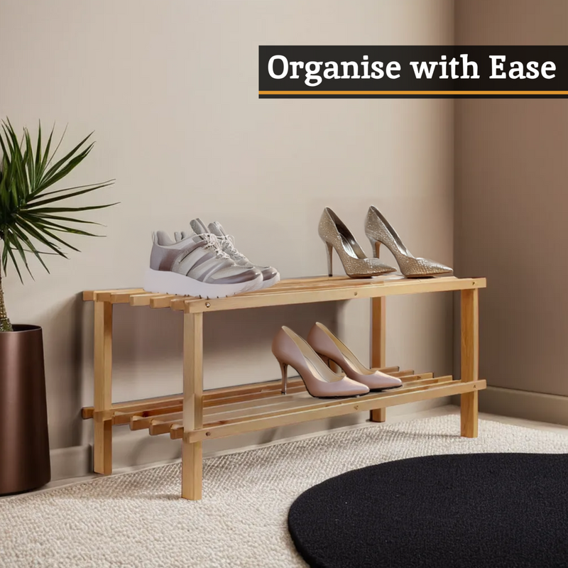 Natural and Cedar Wood 2 Tier Shoe Rack | Arla