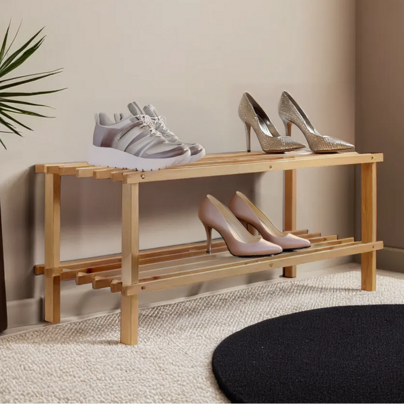 Natural and Cedar Wood 2 Tier Shoe Rack | Arla