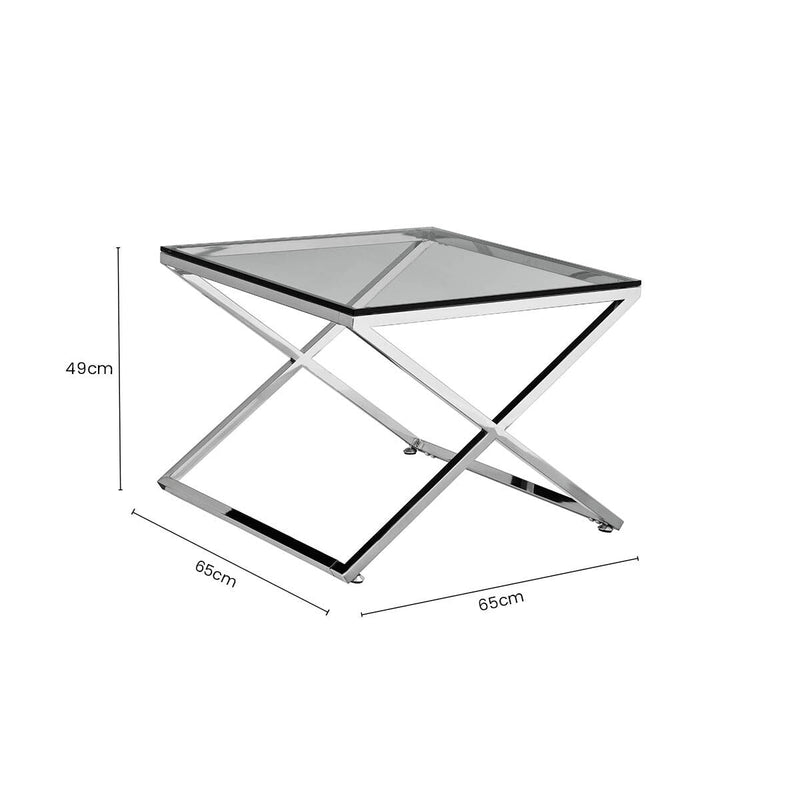 Clear and Silver Stainless Steel Frame Side Table with Smooth Glass Top | Montril