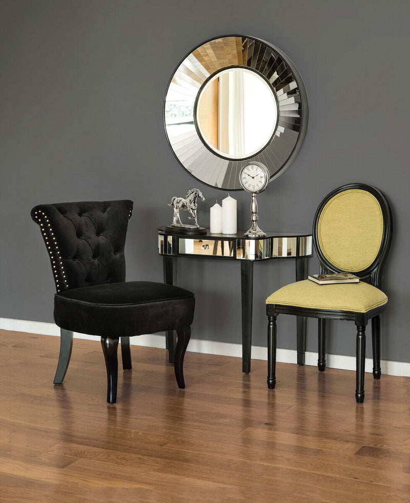 Black Mirrored Panel Top Console Table with 1 Drawer and Cunninghamia Wood Legs | Clavier
