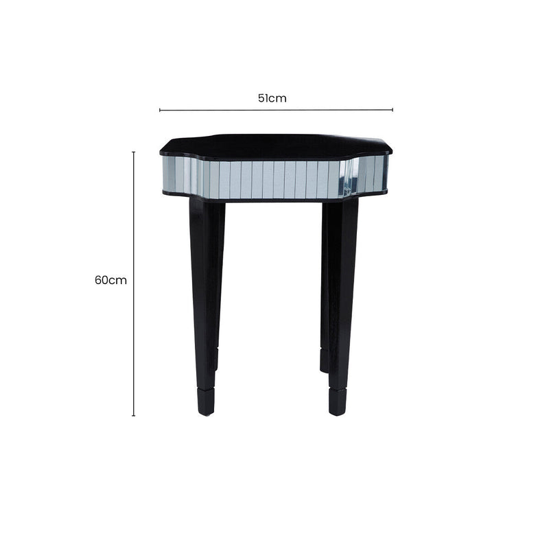 Black Mirrored Detail Top Side Table with Smooth Surface | Clavier