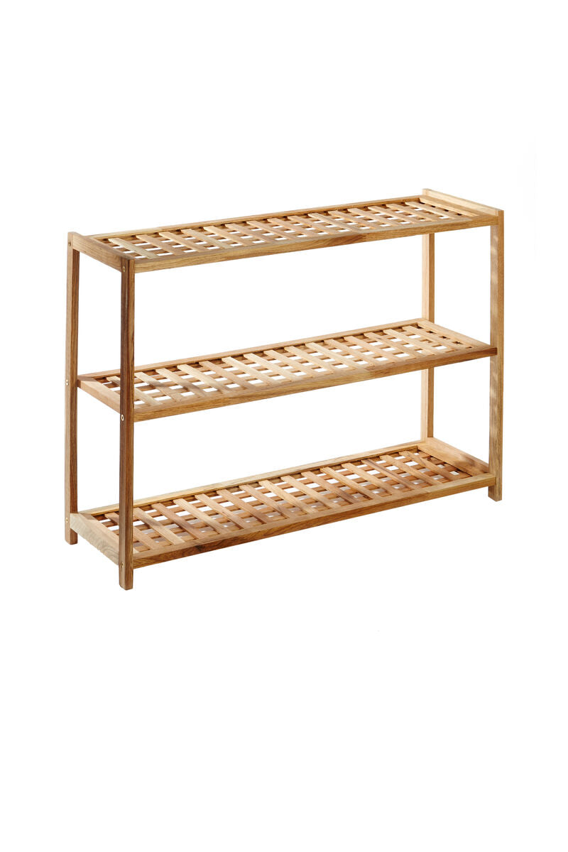 3 Tier Walnut Wood Grid Design Shoe Rack | Arla