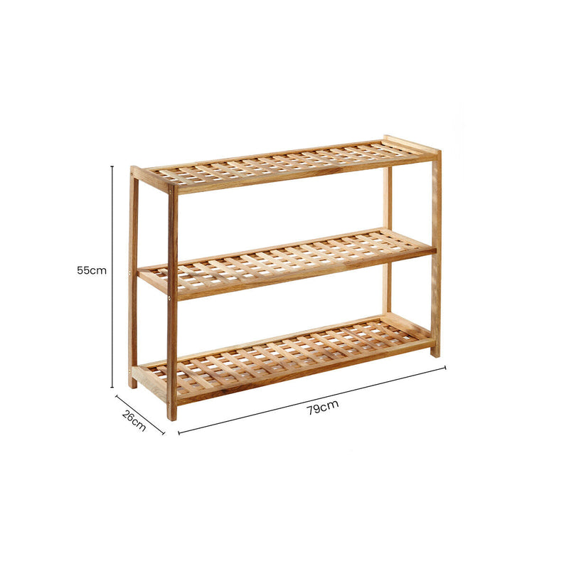3 Tier Walnut Wood Grid Design Shoe Rack | Arla