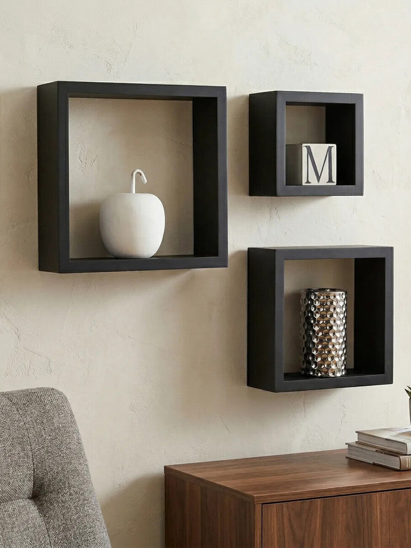 Set of Three Black Wall Cubes | Kayli