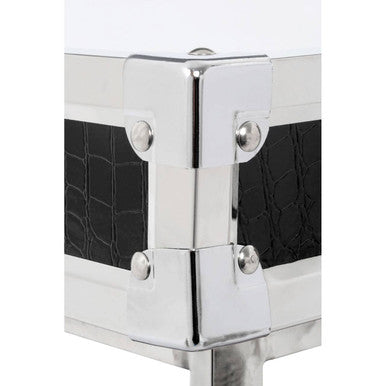 Black and Silver Two-Tier Coffee Table with Leather Effect Top and Stainless Steel Frame, Carla