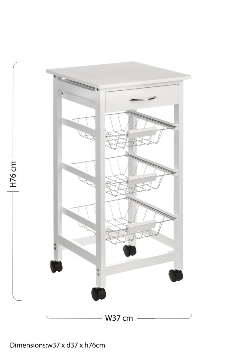 White Kitchen Trolley with Drawer and Basket Glenn | Harlow