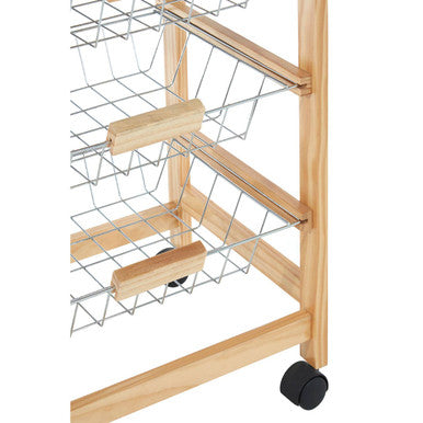 Silver Pinewood Kitchen Trolley with Drawer and Baskets Glenn | Harlow