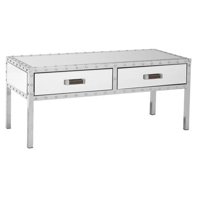 Silver Rectangular Storage Coffee Table in Metal and Glass | Rivet
