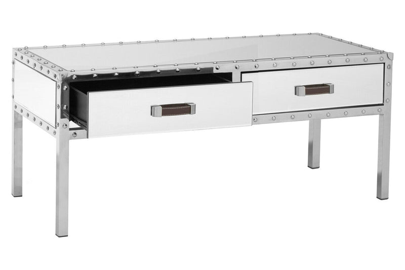 Silver Rectangular Storage Coffee Table in Metal and Glass | Rivet