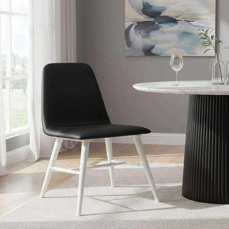 Black Leather Effect Dining Chair with White Legs | Cassy