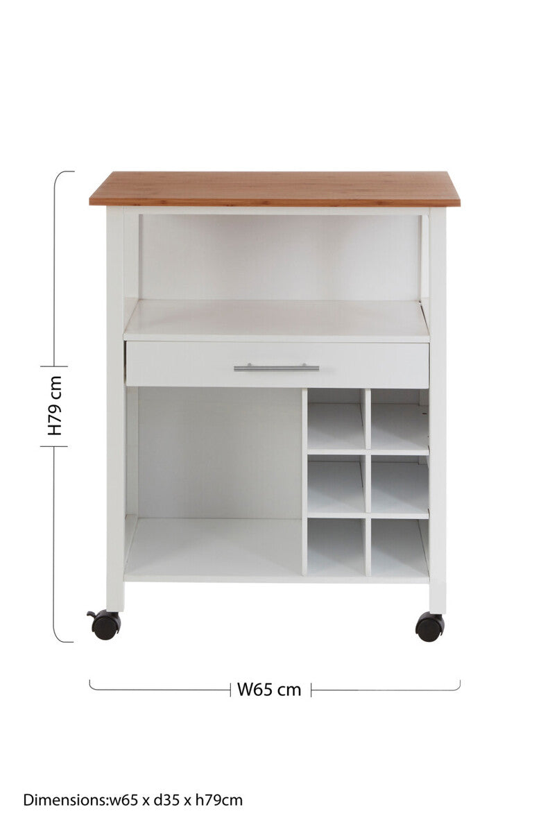 Natural Bamboo Top Kitchen Trolley with Drawer and Shelves | Harlow