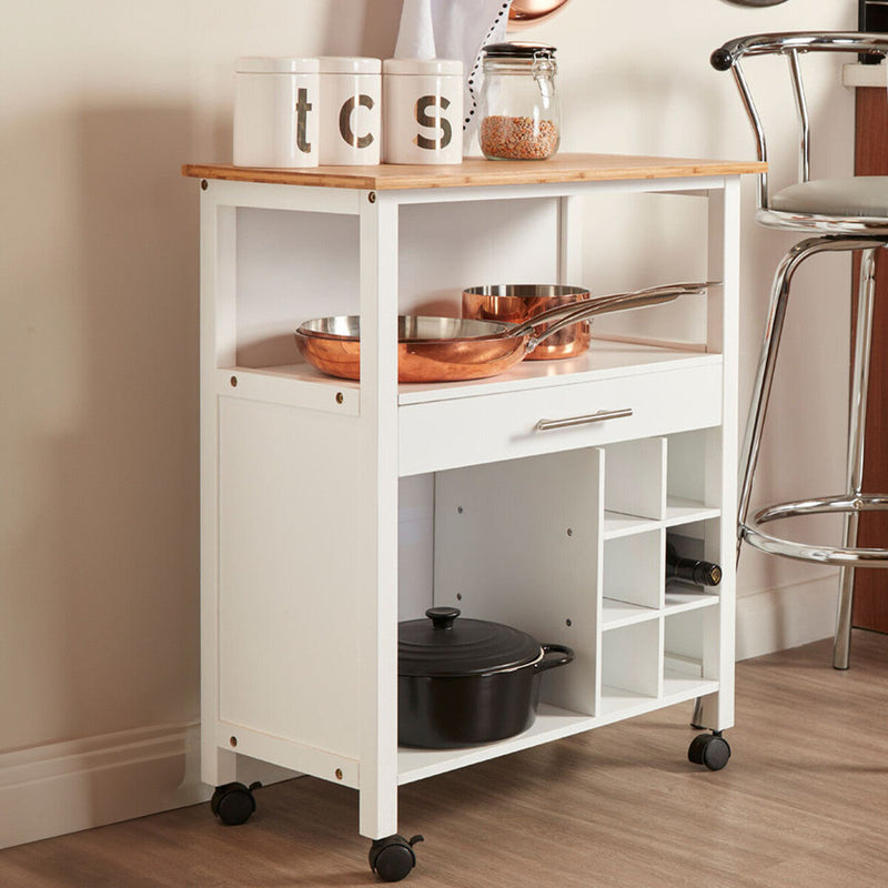 Natural Bamboo Top Kitchen Trolley with Drawer and Shelves | Harlow