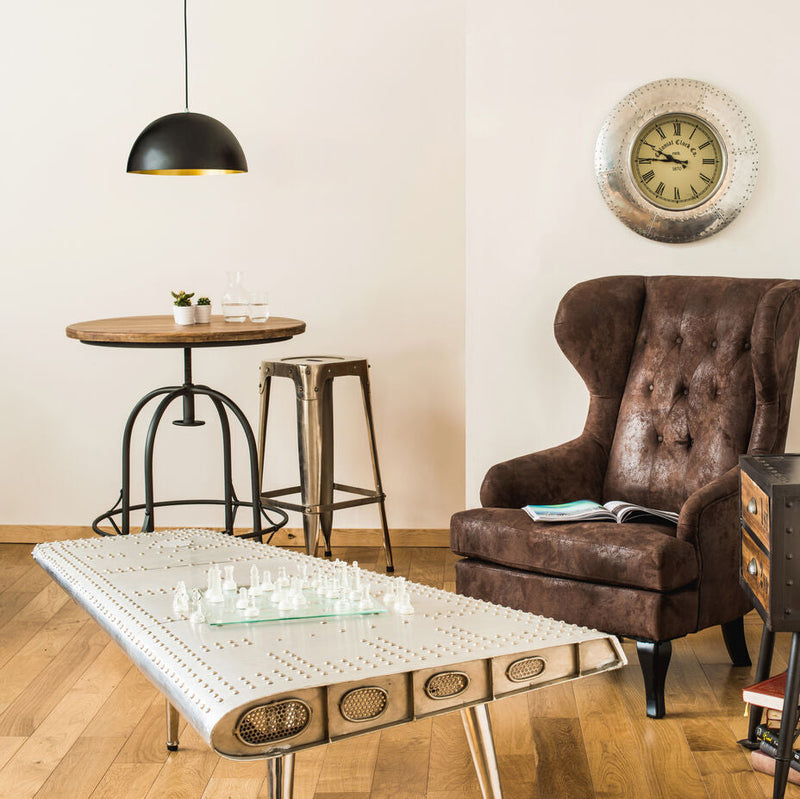 Fir Wood Top Height Adjustable Round Side Table with Industrial Metal Base | Foundry